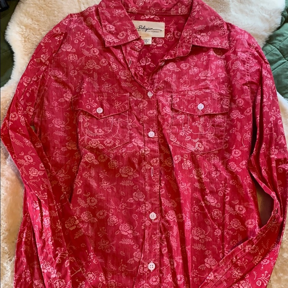 True religion long sleeve button up blouse